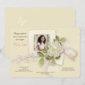 ガーデニアと蝶の写真の聖体拝領カード 招待状 (正面/裏面)