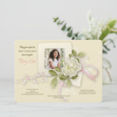 ガーデニアと蝶の写真の聖体拝領招待状 招待状 (スタンド正面)