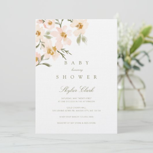 ガーデニアウォーターカラーフローラ赤面ベビーシャワー 招待状 (スタンド正面)