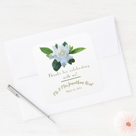 ガーデニアグリーンリーフル開花結婚ズ スクエアシール (封筒)