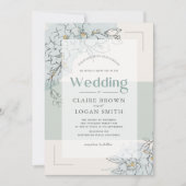 ガーデニアボタニカルセージモダングリーン結婚ズ 招待状 (正面)