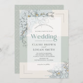 ガーデニアボタニカルセージモダングリーン結婚ズ 招待状 (正面/裏面)