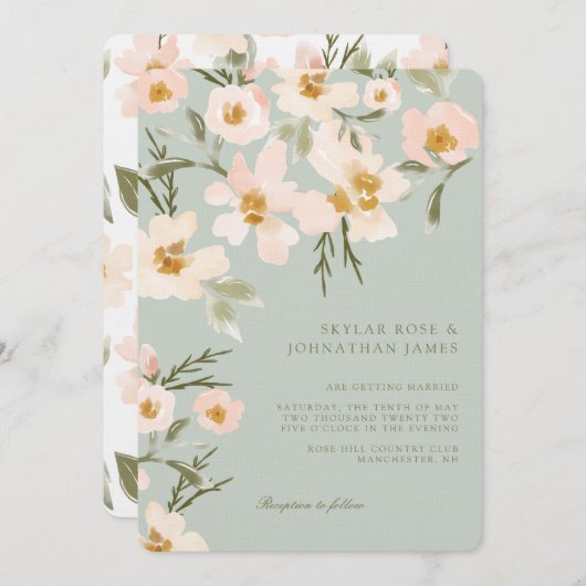 ガーデニア赤面ウォーター色抽象芸術フローラミント 招待状 (正面/裏面)