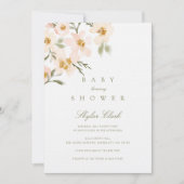 ガーデニア ウォーターカラー フラワル ブラッシュ ベビーシャワー 招待状 (正面)