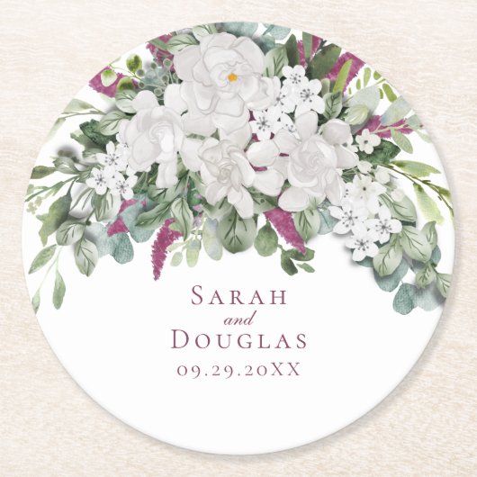 ガーデニア/スナップドラゴンパープル紙コースター ラウンドペーパーコースター (正面)