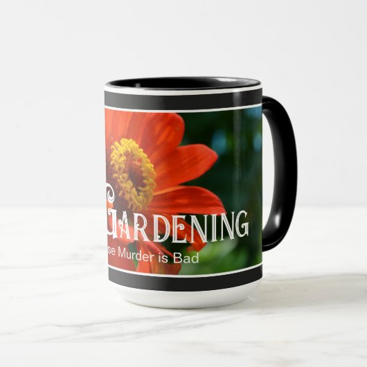 ガーデニングおもしろいことわざオレンジフローラ《植物》百日草デイジー マグカップ (正面右)