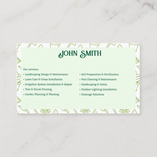 ガーデニングおよび造園ソリューションの名刺 名刺 (裏面)