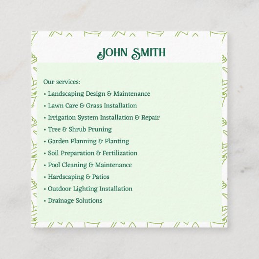 ガーデニングおよび造園ソリューション スクエア名刺 (裏面)