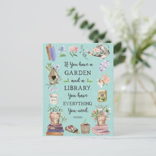 ガーデニングとライブラリ引用文フローラグレーデン ポストカード (スタンド正面)