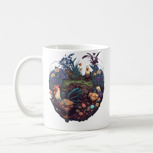 ガーデニングの植物とニワトリ コーヒーマグカップ (左)