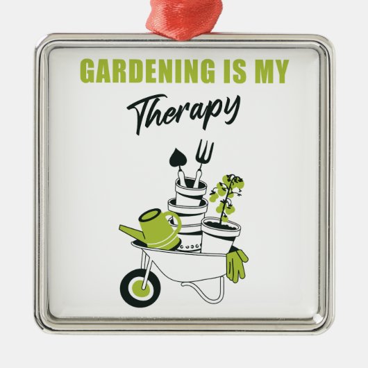 ガーデニングは私のセラピーおもしろいかわいいガーデナー植物 メタルオーナメント (正面)