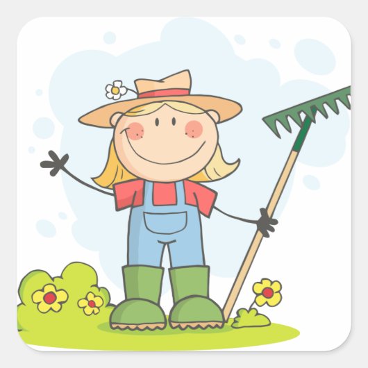 ガーデニングまたは農業ガール スクエアシール (正面)