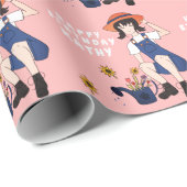 ガーデニングガールひまわり花ハッピーバースデー ラッピングペーパー (ロールコーナー)