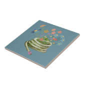 ガーデニングクールイラストレーションユニークフローラブルー タイル (側面)