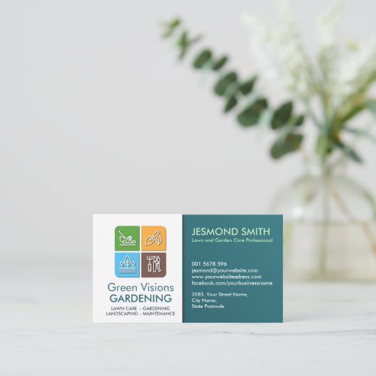 ガーデニングサービス – アカラフルイコン 名刺 (スタンド正面)