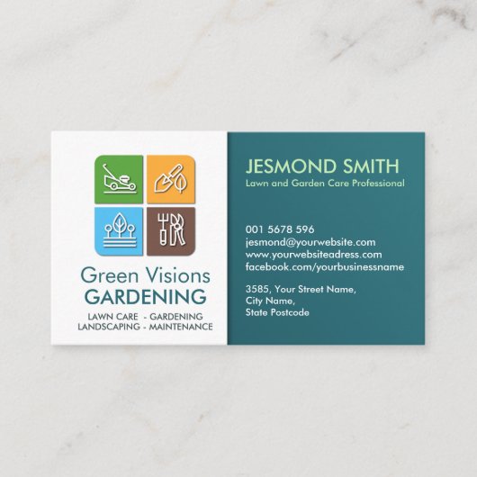 ガーデニングサービス – アカラフルイコン 名刺 (正面)