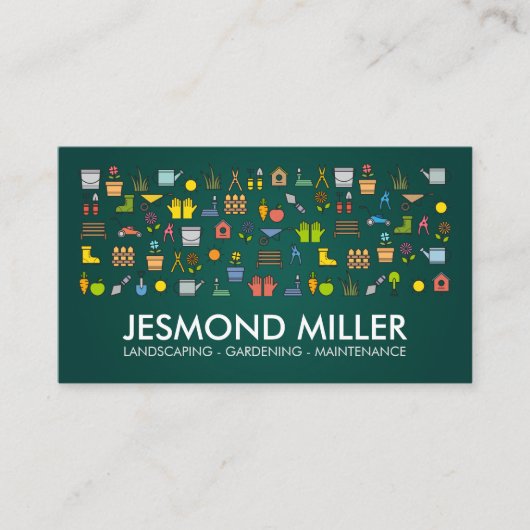 ガーデニングサービス – カラフルアイコンのパターン 名刺 (正面)