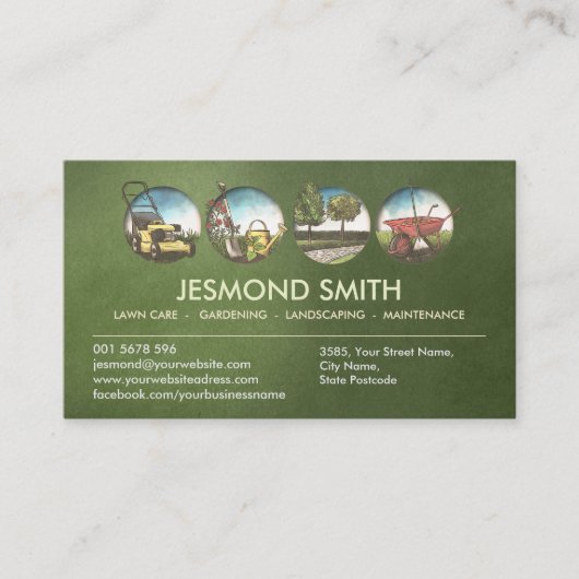 ガーデニングサービス – 手描きイラストレーション 名刺 (正面)