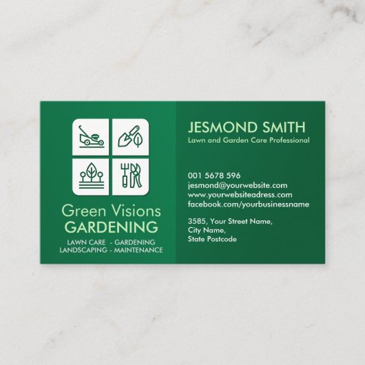 ガーデニングサービス – 白いアイコン 名刺 (正面)