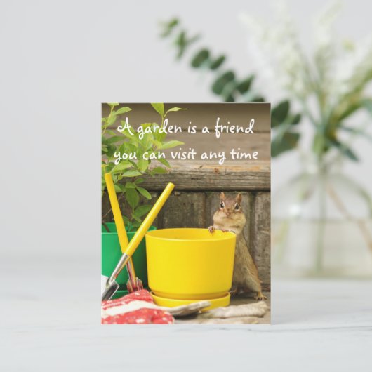 ガーデニングチップムンクと引用文はがき ポストカード (スタンド正面)
