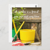 ガーデニングチップムンクと引用文はがき ポストカード (正面/裏面)