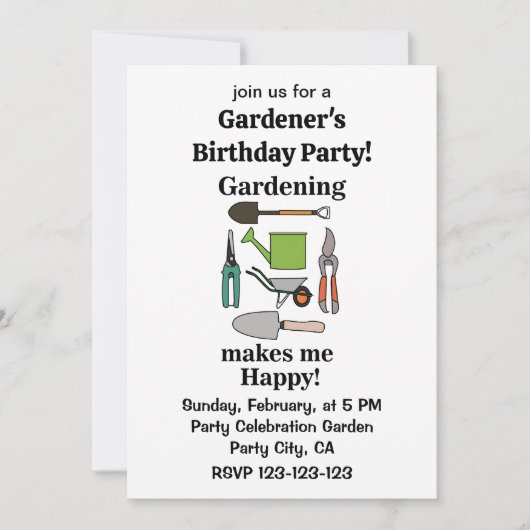 ガーデニングツールガーデニング庭師の誕生日パーティー 招待状 (正面)