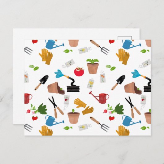 ガーデニングツールプラントガーデナー子供部屋パターン シーズンポストカード (正面/裏面)