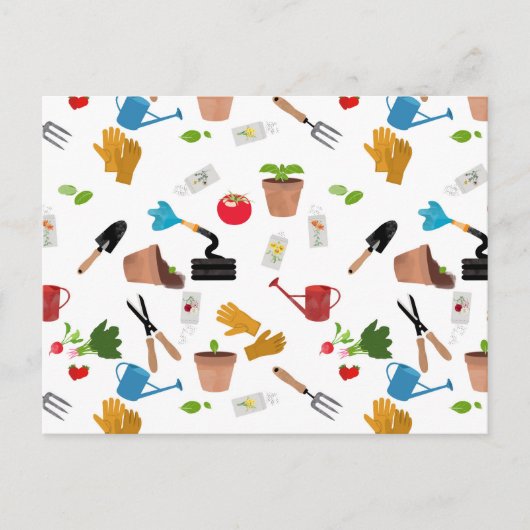 ガーデニングツールプラントガーデナー子供部屋パターン シーズンポストカード (正面)