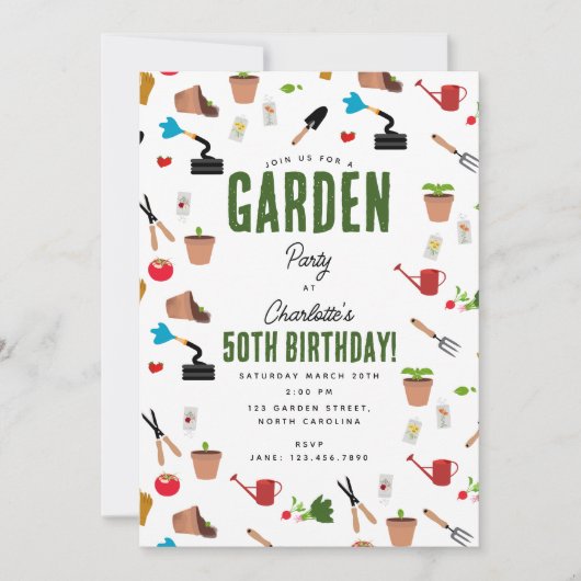 ガーデニングツール植物ガーデナー園芸パターン 招待状 (正面)
