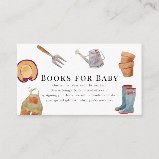 ガーデニングツール赤ちゃんシャワーブックリクエスト エンクロージャーカード (正面)