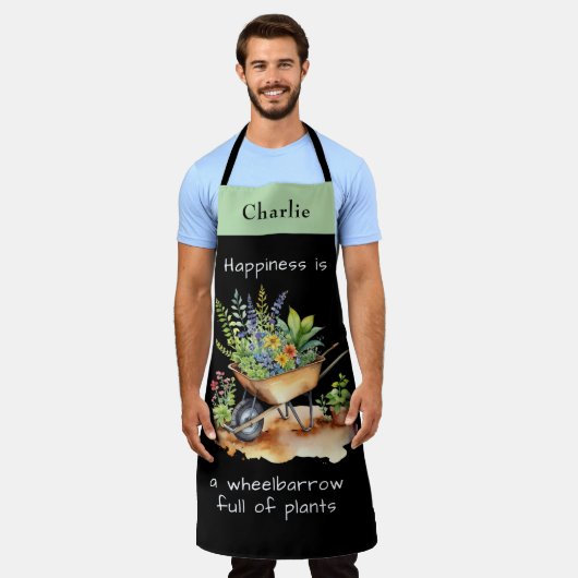 ガーデニングハピネス引用文花輪 エプロン (着用した状態)