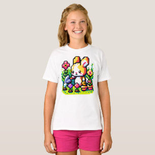 ガーデニングバニー – かわいいピクセルアート自然デザイン Tシャツ