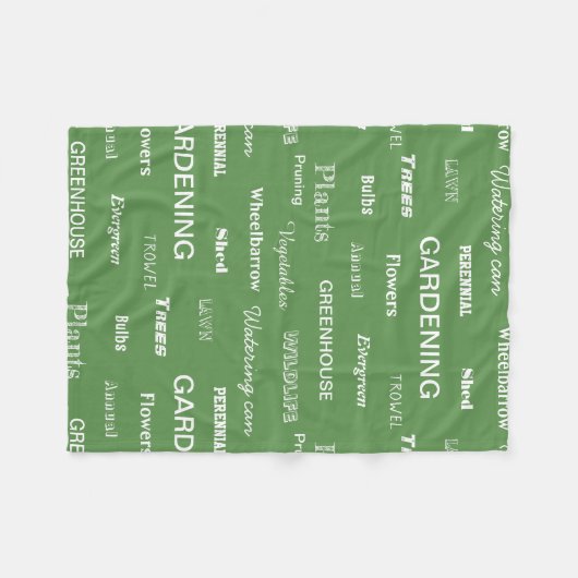 ガーデニングワーズパターン(の模様が)あるガーデンをテーマにした緑 フリースブランケット (正面(横))