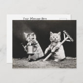 ガーデニング猫ちゃん | Rakeとの子猫 ポストカード (正面/裏面)