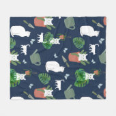 ガーデニング猫白い子猫植物オンブルーブランケット フリースブランケット (正面(横))