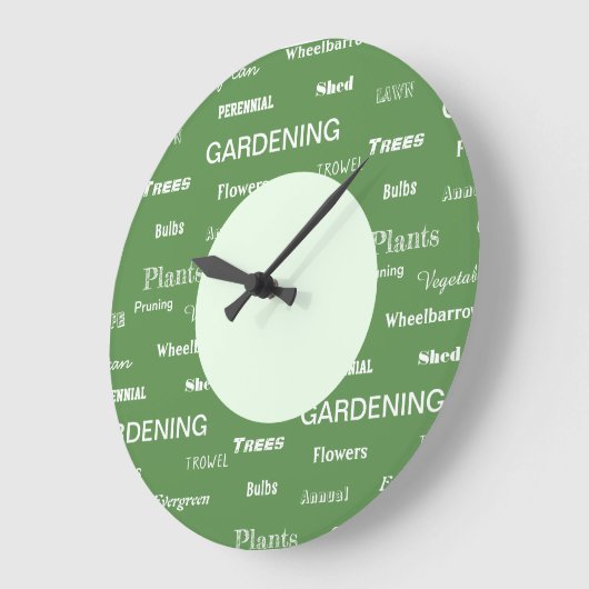 ガーデニング用語のガーデンテーマパターン グリーン ラージ壁時計 (傾斜)