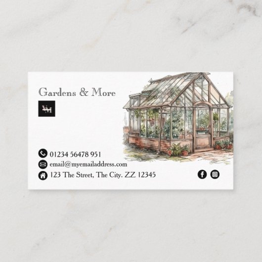 ガーデニング芝生と温室の土地と庭園 名刺 (裏面)
