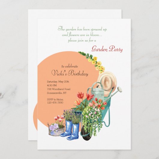 ガーデニング要素ガーデンパーティー 招待状 (正面/裏面)