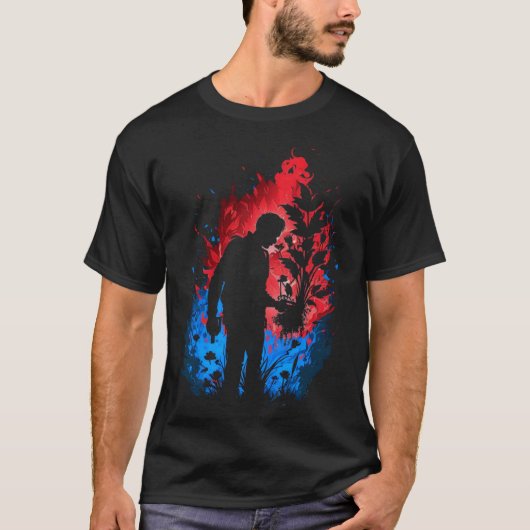 ガーデニング 4\庭師 造園師 炎 リトロ Tシャツ (正面)