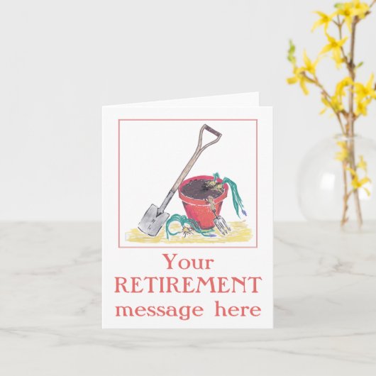 ガーデニン絵を描グの退職時の折り畳み挨拶状 カード (黄色い花)