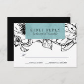 ガーデモダンン |ターコイズ |フローラウェディングRSVP 出欠カード (正面/裏面)