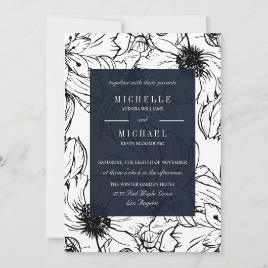 ガーデモダンン |青 |フローラ結婚ー 招待状 (正面)