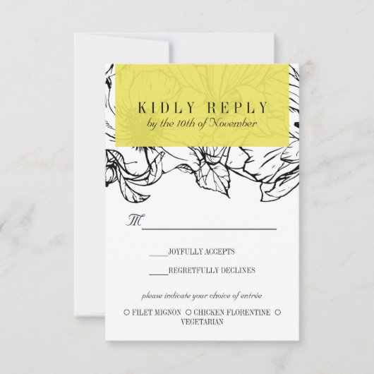 ガーデモダンン |黄色結婚の食事の選択RSVP 出欠カード (正面)