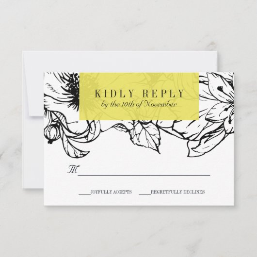 ガーデモダンン |黄色 |フローラウェディングRSVP 出欠カード (正面)