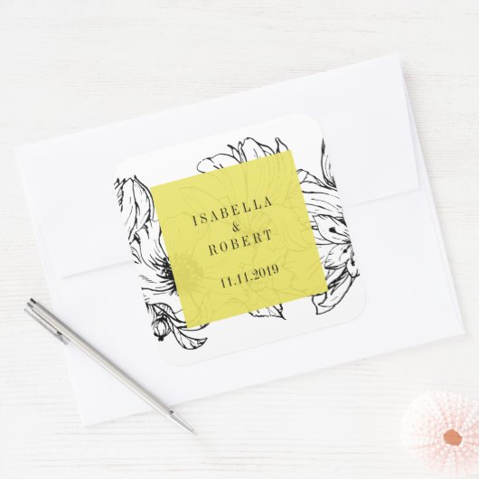 ガーデモダンン |黄色 |フローラ結婚ー スクエアシール (封筒)