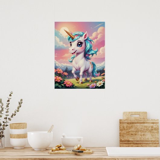 ガーデンお洒落で愛らしい一角獣 ポスター (キッチン)
