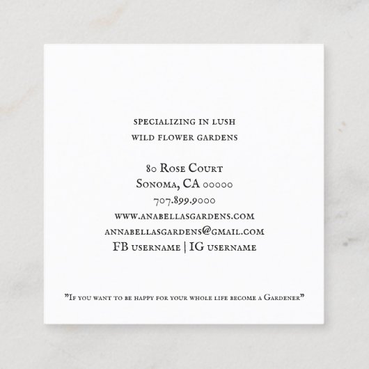 ガーデンお洒落ガーデン妖精 スクエア名刺 (裏面)