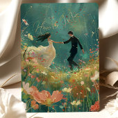 ガーデンお洒落ダンス – ティール（緑がかった色）アンドコーラル結婚ズ 招待状