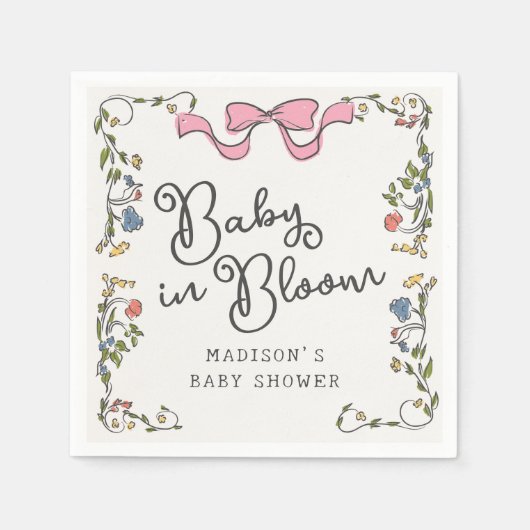 ガーデンお洒落パーティーフローラドードルベビーシャワー スタンダードカクテルナプキン (正面)