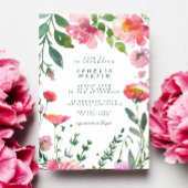 ガーデンお洒落ピンクフラワーズグリーンブライダルシャワー 招待状